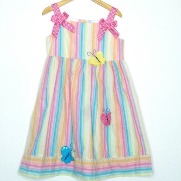 Rare Too Rainbow Stripes Sequin Butterfly Fit and Flare Dress, Size: 5 Girls - Picture 1 of 3